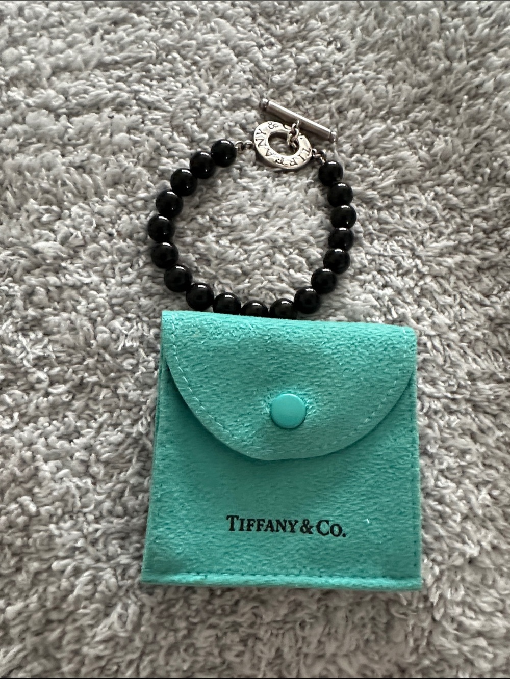 Tiffany & Co. Black Bead Bracelet with Silver Toggle